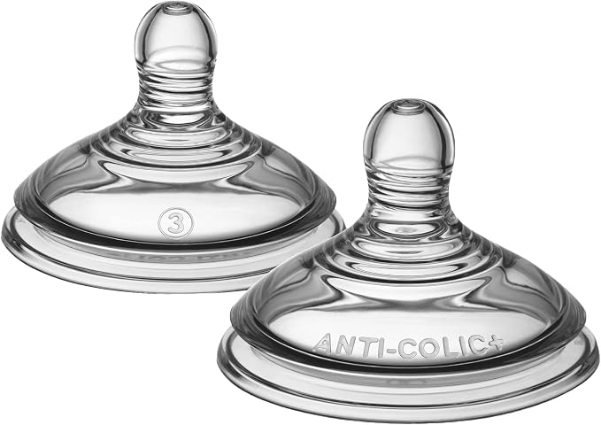 Tommee Tippee Advanced Drip Free Baby Bottle Teats, Fast Flow, 6+ Months, Breast Like for Natural Support, Anti-Colic Valve, Soft Silicone (Pack of 2).