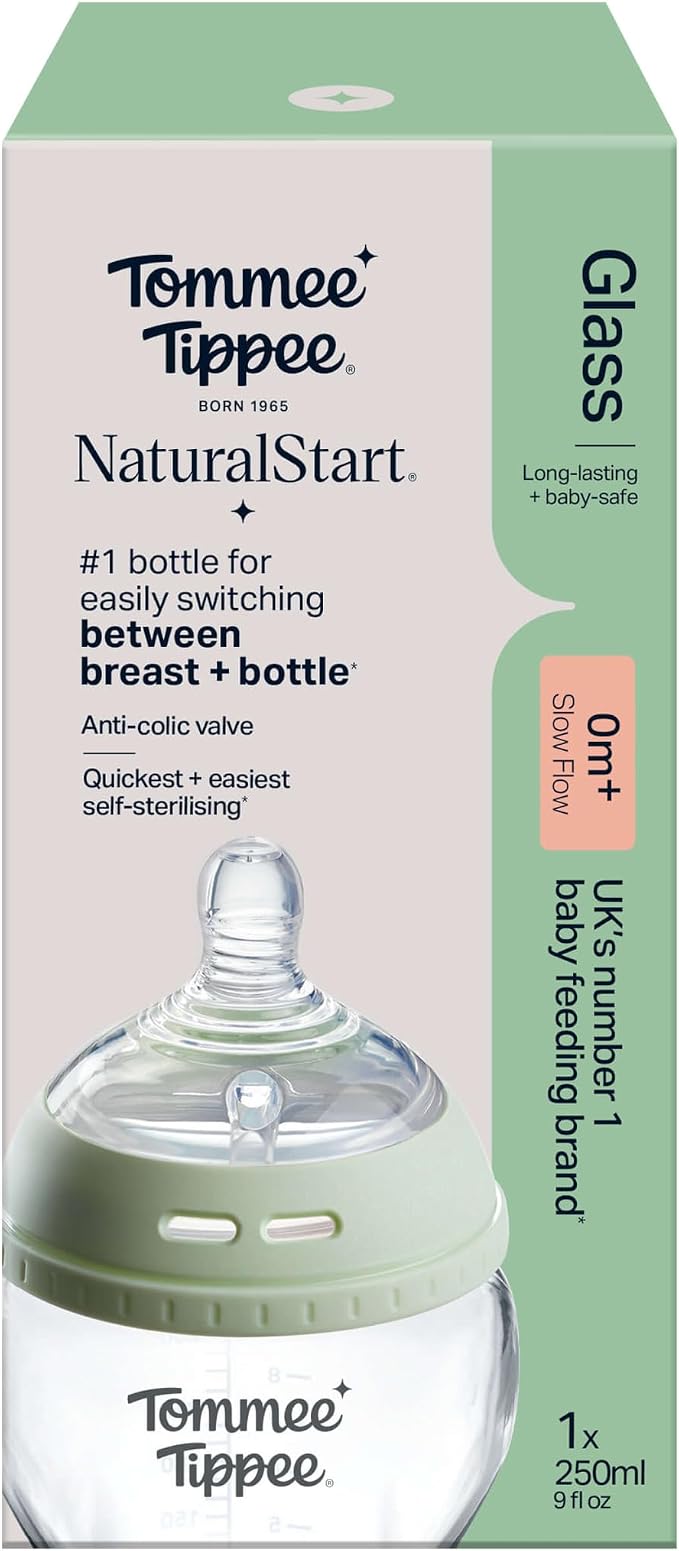 Tommee Tippee Natural Start Baby Bottle Glass Breast-Like Teat 0m+ 250ml.