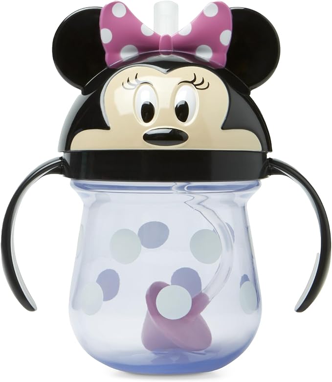 The First Years Disney Minnie Mouse Weighted Straw Cup - Spill Proof Toddler Cups with Flip Top Cover and Silicone Straw - Dishwasher Safe - 207ml - 9 Months and Up - Adenzo Comfies