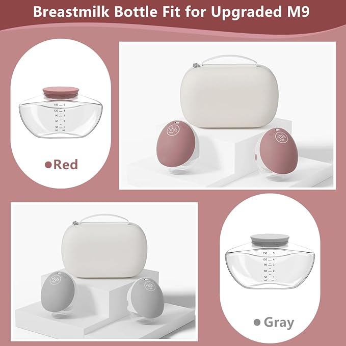 1 Pack Breastmilk Collection Replacement Accessories for Momcozy Upgraded Mobile Flow M9, Upgraded M9 Milk Container with Red Silicone Cap, Not Mom Cozy Original Parts.