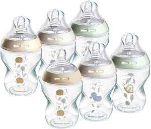 Tommee Tippee Baby Bottles, Natural Start Anti-Colic Baby Bottle with Slow Flow Breast-Like Teat, 260ml, 0m+, Self-Sterilising, Baby Feeding Essentials, Pond, Pack of 6.