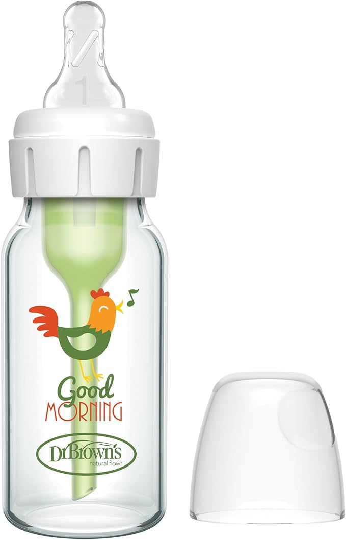 Dr Browns Narrow Neck Options and Feeding Glass Bottle with Flamingo Deco with L2 - Adenzo Comfies