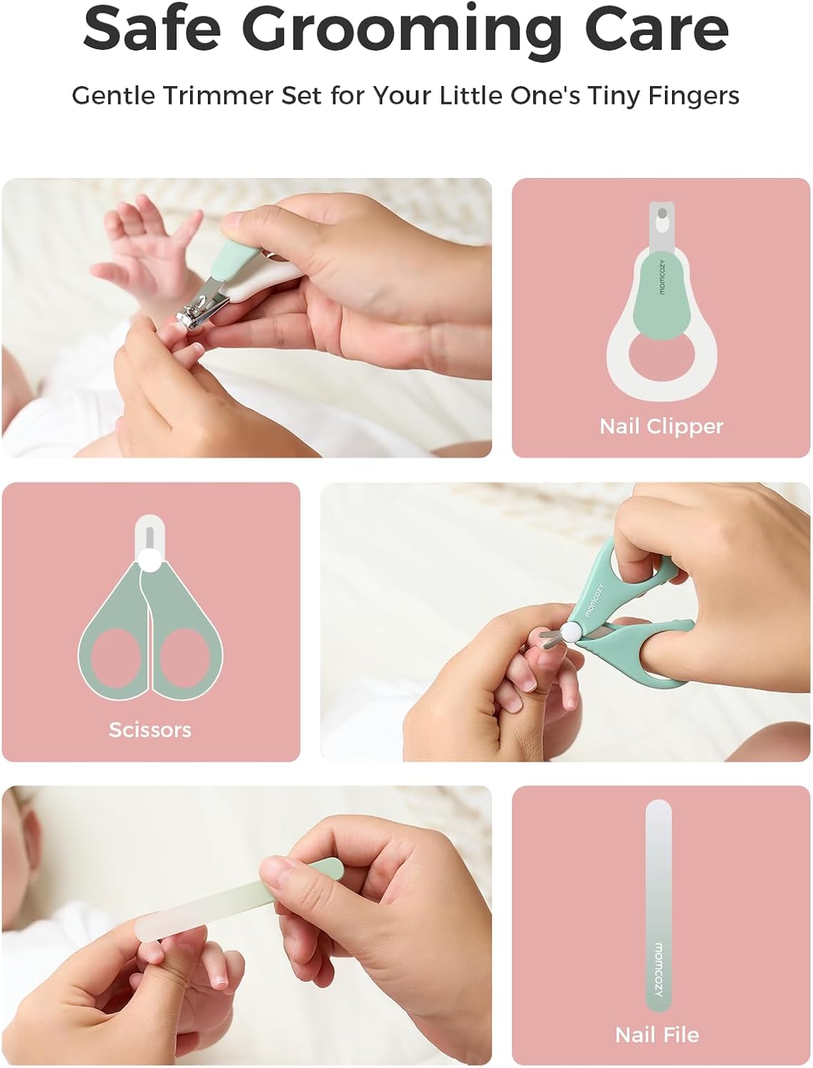 Momcozy Core Baby Kit, Baby Shower & Registry Essential Kit for Grooming&Health&Cleansing Care, Includes Nail File Kits, Nasal Aspirator, Gas Relief Tubes, Bath Brushes, Toothbrush, Comb, Storage Case - Adenzo Comfies