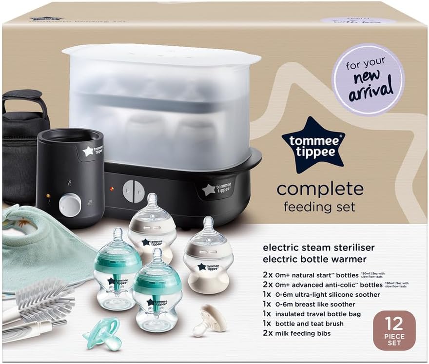 Tommee Tippee Complete Feeding Set with Electric Steam Steriliser- Black.