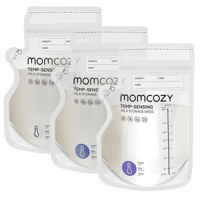 Momcozy 8oz Breastmilk Storage Bags,Temp-Sensing & Pour Spout,8 Count | Temp-Sensing Color Change, Milk Bags with Pour Spout, Self Standing,No Leak Presterilized