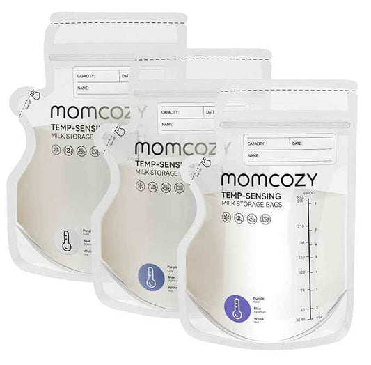 Momcozy 8oz Breastmilk Storage Bags,Temp-Sensing & Pour Spout,8 Count | Temp-Sensing Color Change, Milk Bags with Pour Spout, Self Standing,No Leak Presterilized