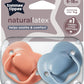 Tommee Tippee Cherry Latex Soother, 6-18 months, Coral and Blue, pack of 2 soothers with 100% natural latex baglet.