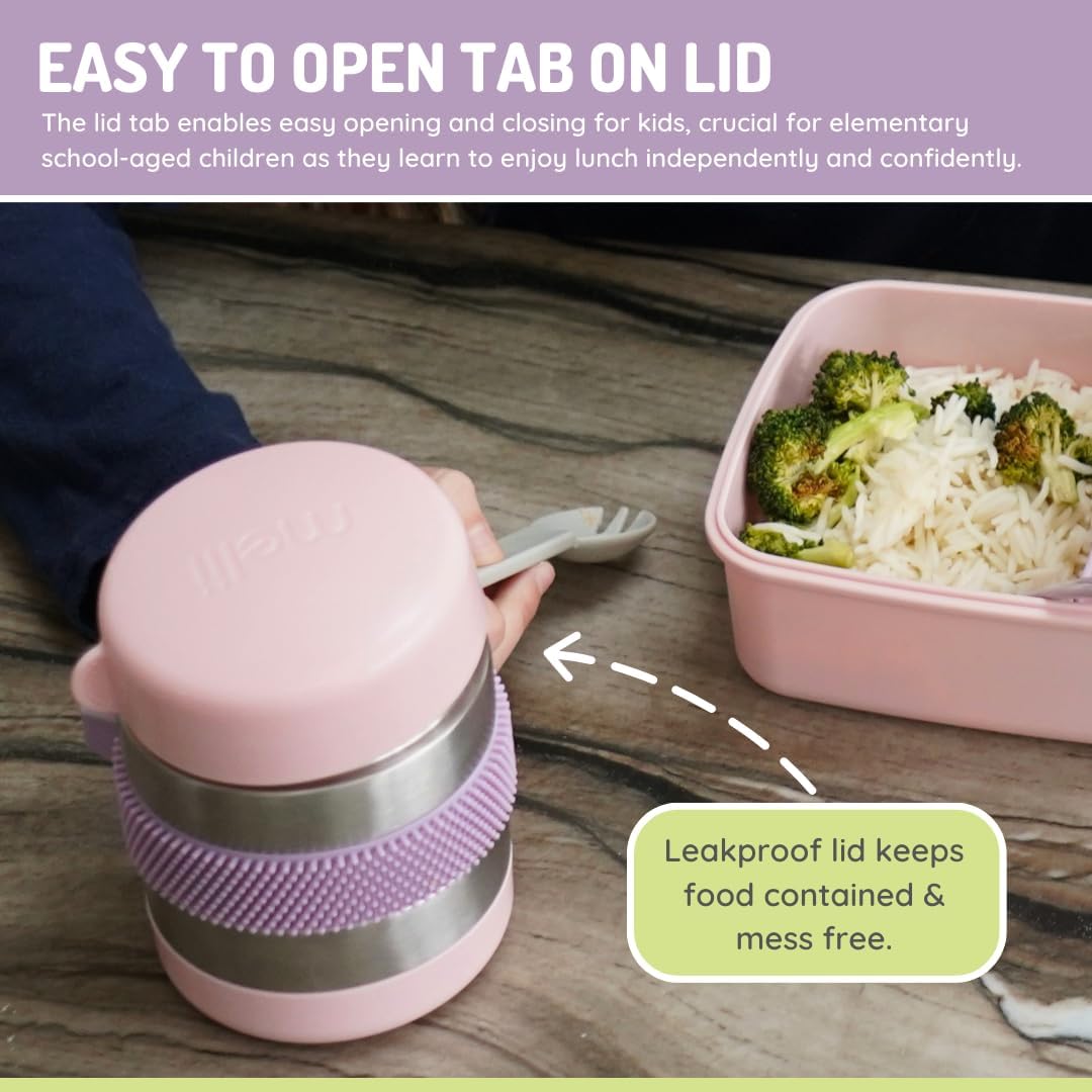 melii Stainless Steel Food Jar, 10.1oz, Double Walled, Vacuum Insulated, Integrated Fork, Airtight & Leakproof, Dishwasher Safe - Turquoise Blue& Pink