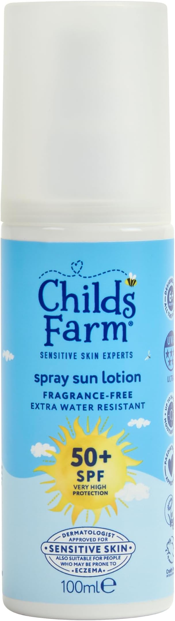 Childs Farm, Kids and Baby Sun Cream Spray SPF 50+ 125 ml, Water Resistant UVA and UVB, Very High Protection, Suitable for Dry, Sensitive and Eczema-Prone Skin, Pack of 1 - Adenzo Comfies