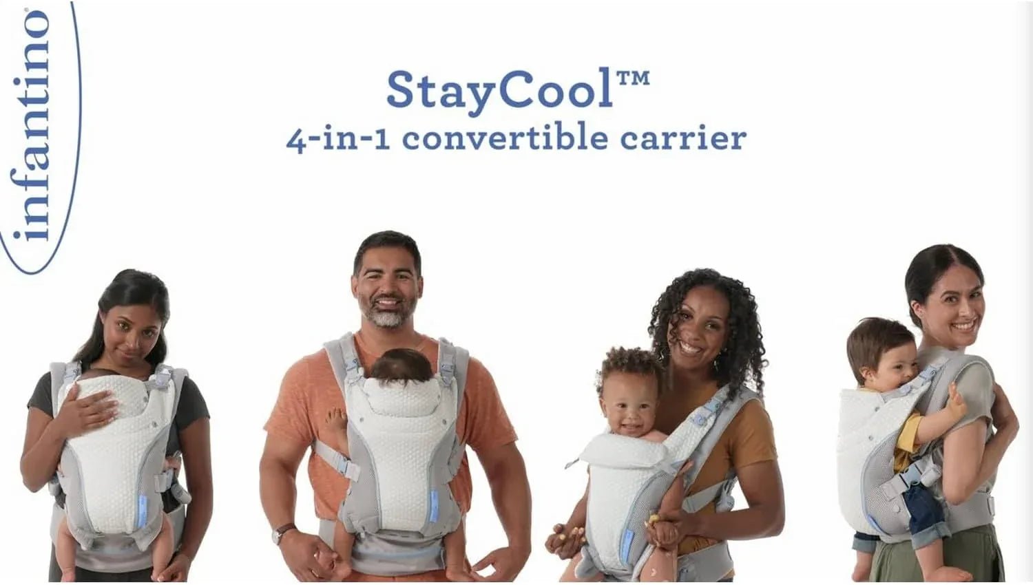 Infantino Staycool 4 - in - 1 Convertible Carrier, Ergonomic Design for Infant and Toddlers, 8 - 40 lbs with Storage Pocket, Gray - Adenzo Comfies