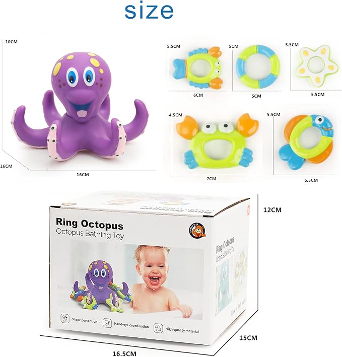 Octopus Floating Bath Toy with 5 Floating Rings, Bathtub Bath Toy. - Adenzo Comfies