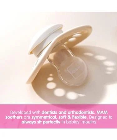 MAM Original Pure Night Soother 6+ Months (Set of 2) Sustainable and Bio-Renewable Baby Soother SkinSoft Silicone Teat Glow in the Dark Soother Cream - Adenzo Comfies