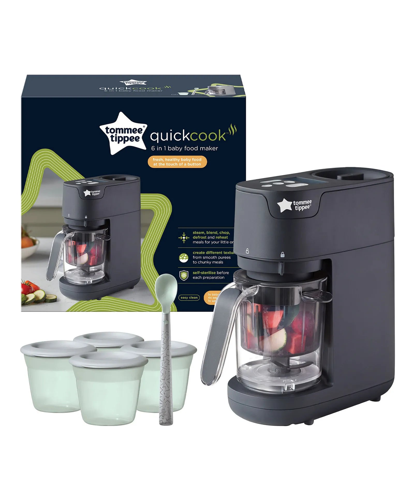 Tommee Tippee Baby Food Maker - Quick - Cook Blender and Steamer for All Stages of Baby Weaning, 200g Capacity - Adenzo Comfies