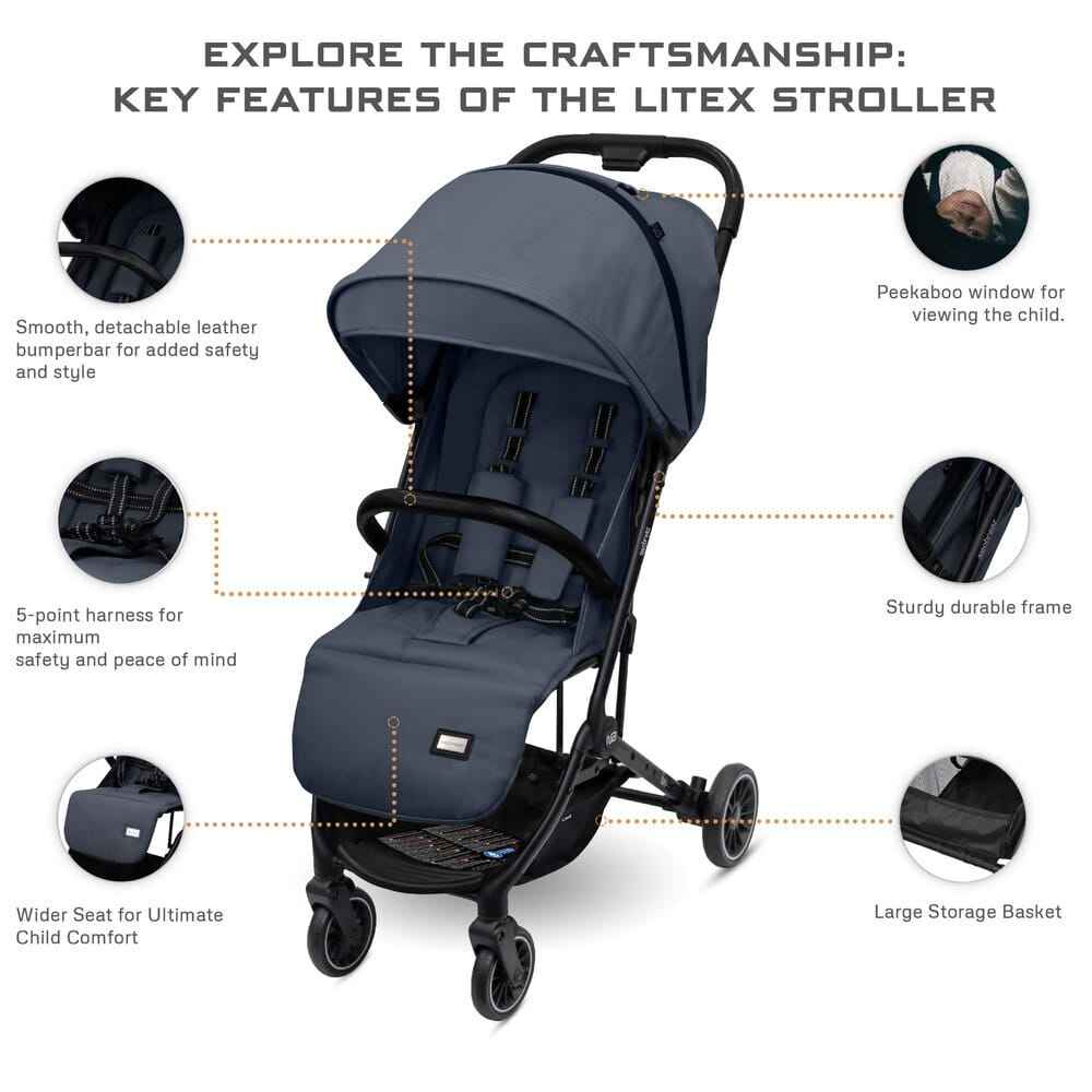Neobreez LITEX Lightweight Cabin Size Travel Baby Toddler Stroller,Trolley Handle Pushchair,Waterproof UPF 50+Canopy,Gift&String Bag,Phone Holder&Toy Strap,Reflective Sticker,0-3yrs,15kg.