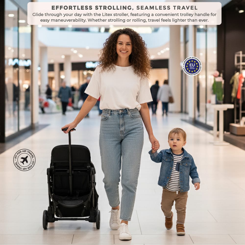 Neobreez LITEX Lightweight Cabin Size Travel Baby Toddler Stroller,Trolley Handle Pushchair,Waterproof UPF 50+Canopy,Gift&String Bag,Phone Holder&Toy Strap,Reflective Sticker,0-3yrs,15kg.