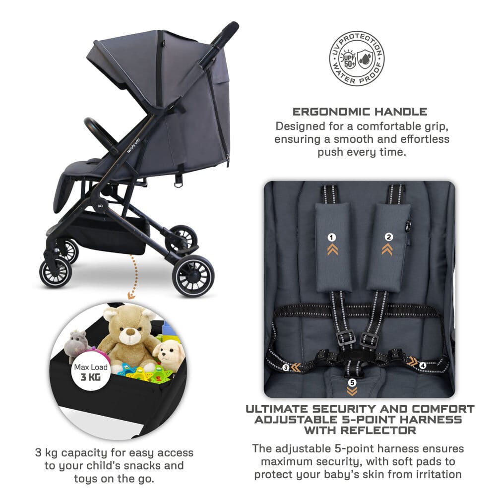 Neobreez LITEX Lightweight Cabin Size Travel Baby Toddler Stroller,Trolley Handle Pushchair,Waterproof UPF 50+Canopy,Gift&String Bag,Phone Holder&Toy Strap,Reflective Sticker,0-3yrs,15kg.