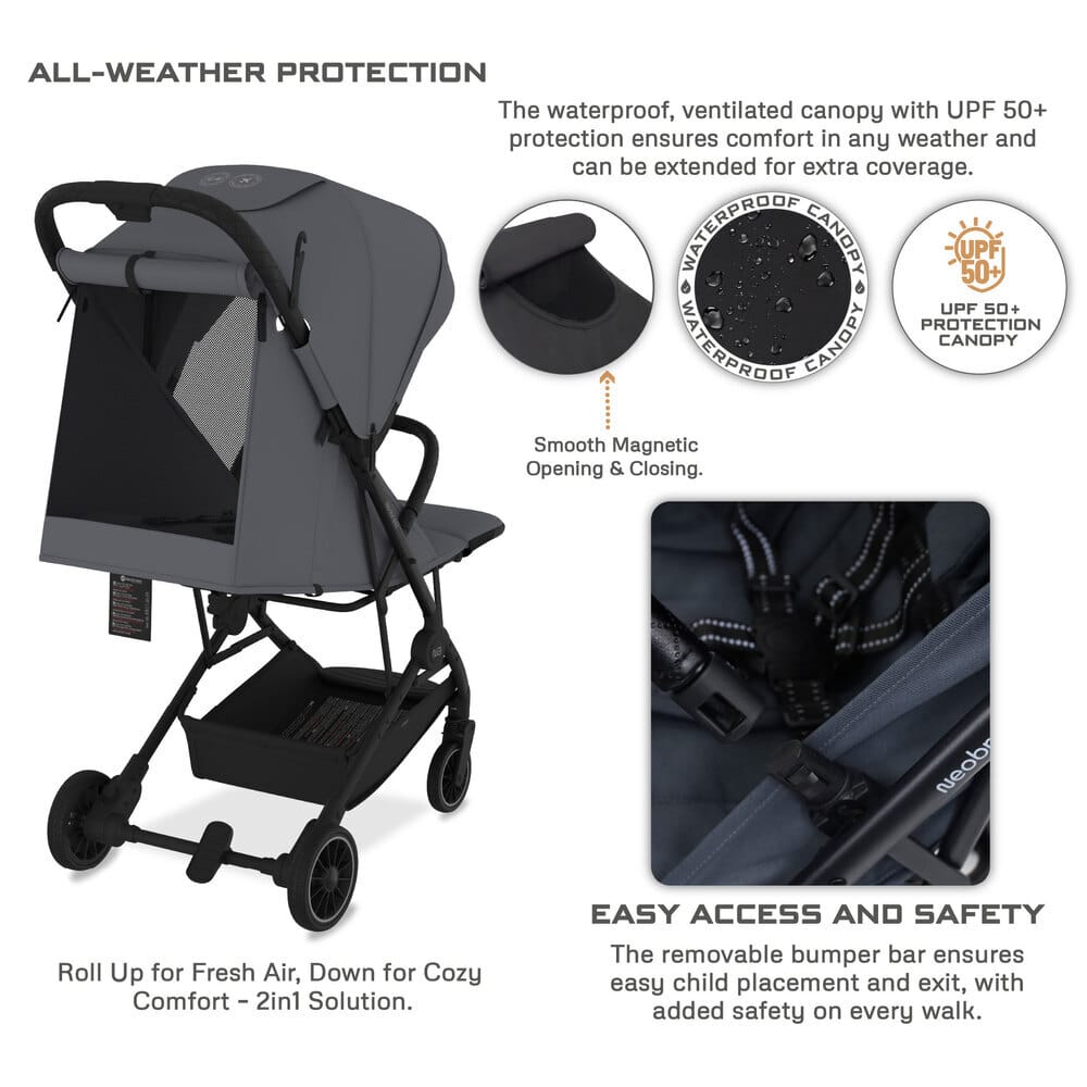 Neobreez LITEX Lightweight Cabin Size Travel Baby Toddler Stroller,Trolley Handle Pushchair,Waterproof UPF 50+Canopy,Gift&String Bag,Phone Holder&Toy Strap,Reflective Sticker,0-3yrs,15kg.