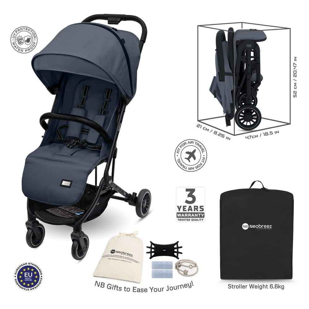 Neobreez LITEX Lightweight Cabin Size Travel Baby Toddler Stroller,Trolley Handle Pushchair,Waterproof UPF 50+Canopy,Gift&String Bag,Phone Holder&Toy Strap,Reflective Sticker,0-3yrs,15kg.