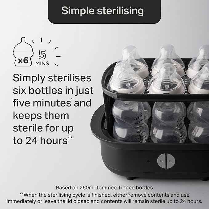 Tommee Tippee Supersteam Electric Steam Steriliser, Black, for Baby Bottles, Soothers and Feeding Accessories.