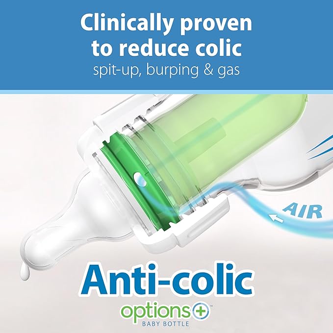 Dr Brown's Natural Flow Anti - Colic Options+ Narrow Baby Bottle, Sampler Kit, 1x 4oz/120ml Bottle & 1x 8oz/250ml Bottles with Level 1 Slow Flow Teat, Kit Also Includes 2X Level 2 Medium Flow Teats - Adenzo Comfies
