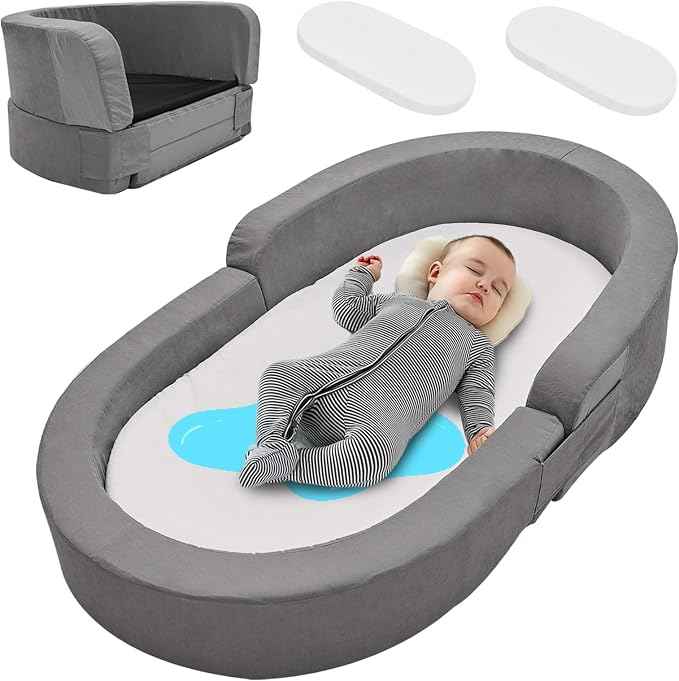 SUNYRISY Portable Toddler Travel Bed, 2-in-1 toddler floor bed, kids Travel Bed Sofa Chair toddler travel cot , Foldable Toddler Camping Bed. - Adenzo Comfies