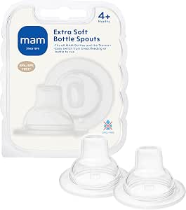 MAM Extra Soft Bottle Spouts, Suitable for 4+ Months, MAM Bottle Teats with SkinSoft Silicone, Fits all MAM Baby Bottles, Baby Feeding Essentials, Pack of 2. - Adenzo Comfies