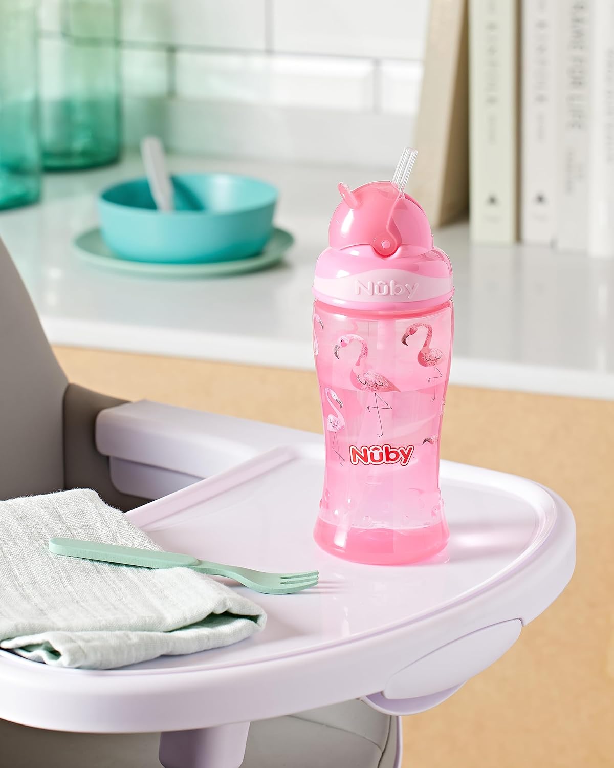 Nûby Flip - It Straw Cup for Children, Drinking Bottle with Straw for Toddlers, BPA - Free, Blue, 360 ml, 12+ Months - Adenzo Comfies