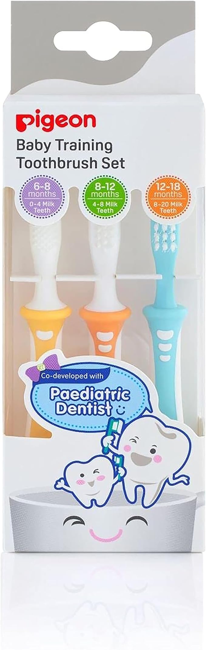 Pigeon 3-Step Training Toothbrush Set for Each Stage of Your Baby's Oral Development, 3-Pack.
