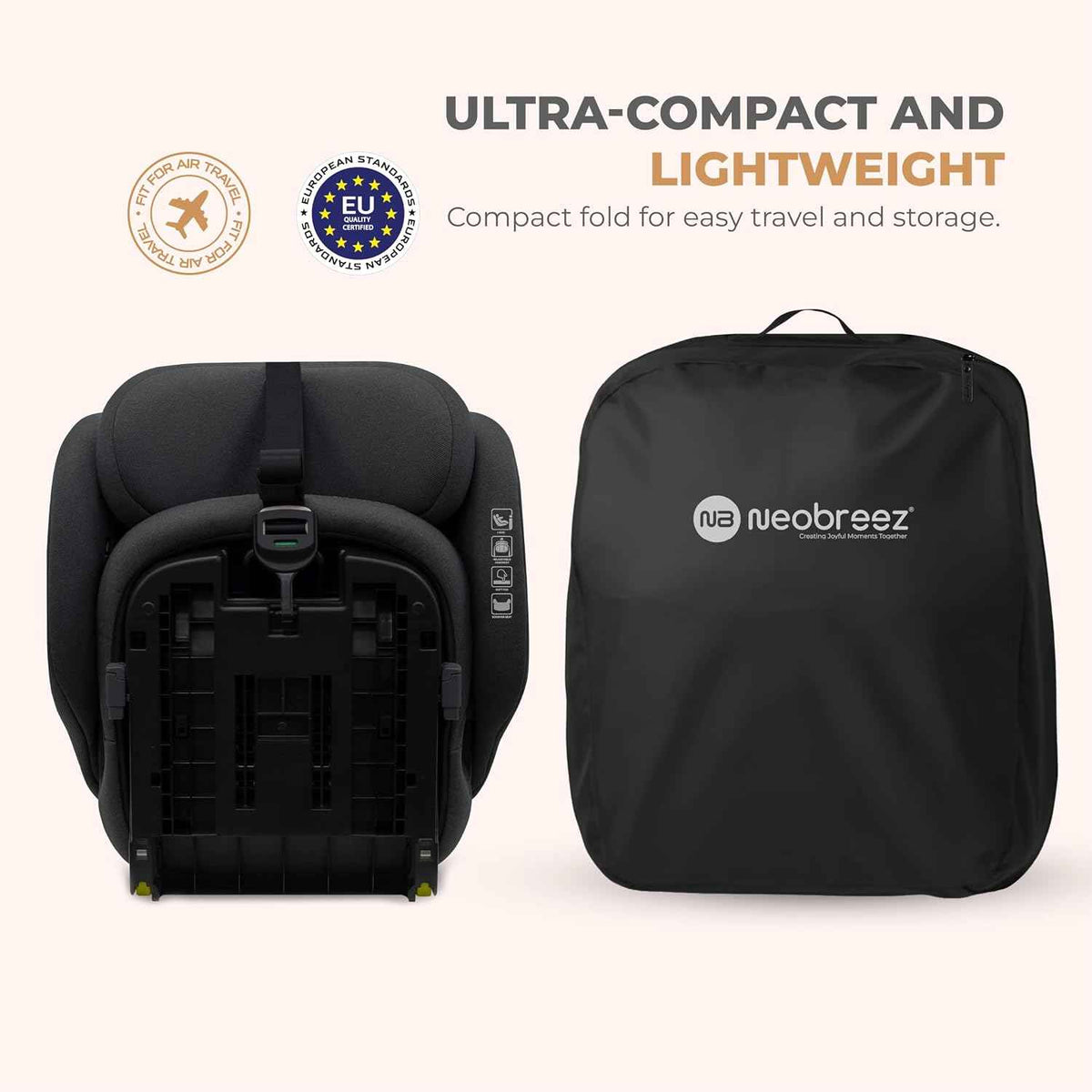 Neobreez GENTO Compact Air Travel Car Seat,i-Size ECER129,Adjustable Headrest,Side Impact Protection,ISOFIX&Top Tether,Compact Foldable&Portable. - Adenzo Comfies