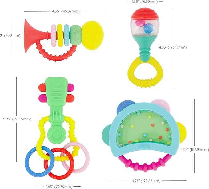 INFANTINO Baby's 1st Teethe and Play Music Set - Baby Essentials 4 Piece Gift Set, Instrument Themed teethers and rattles for Sensory Stimulation and Motor Development, BPA Free
