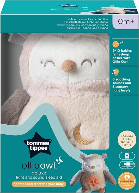 Tommee Tippee OllieOwl Deluxe Baby and Toddler Sound and Light Sleep Aid, Automatic CrySensor Soothes with 3 Natural Sounds and 3 Lullabies, Adjustable Volume, Soft Plush Fabric, USB Rechargeable - Adenzo Comfies