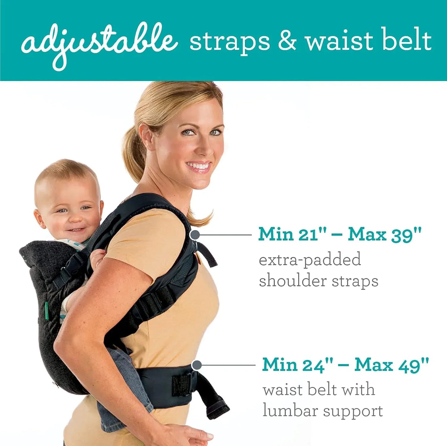 Infantino Flip 4 - in - 1 Convertible Baby Carrier, Adjustable, Ergonomic Babywearing, Registry Essential, Baby Carrier for Newborn to Toddler, Black - Adenzo Comfies