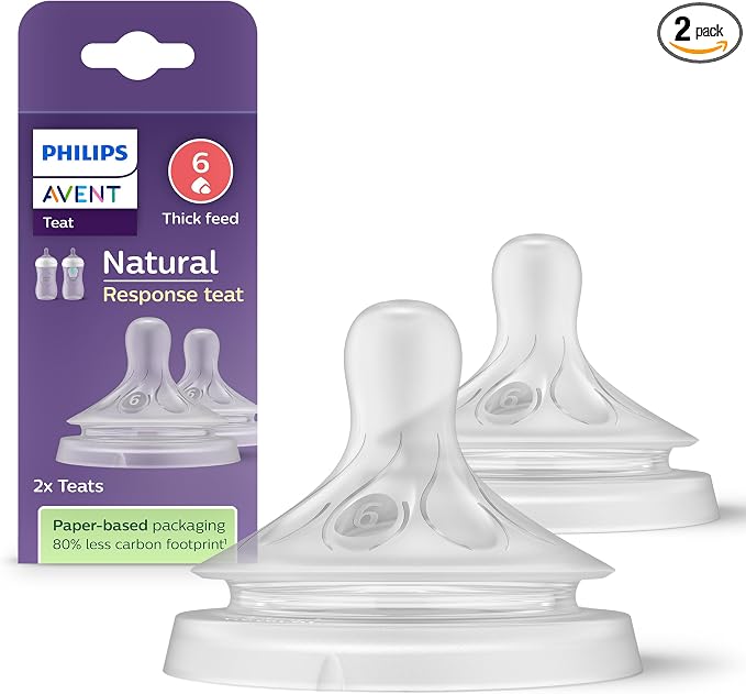 Philips Avent Natural Response Bottle Teat - 2 x Baby Bottle Flow 6 Teats for Babies Aged 6+ Months, BPA Free (Model SCY966/02) - Adenzo Comfies