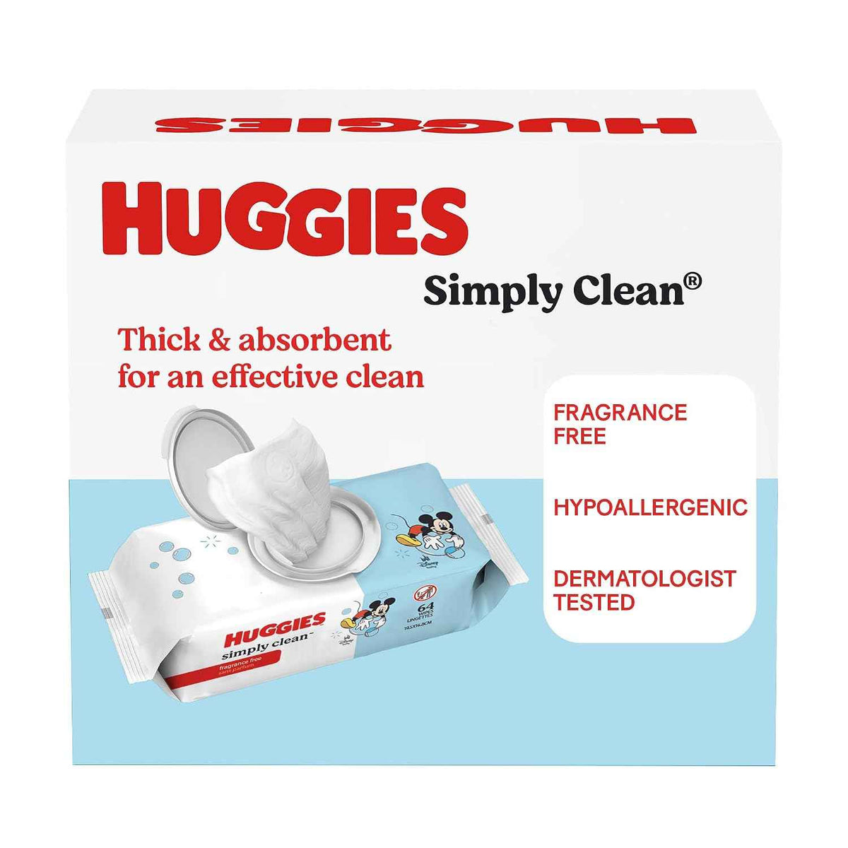 Huggies Simply Clean Baby Wipes – Unscented, 64 Count Flip‑Top Pack