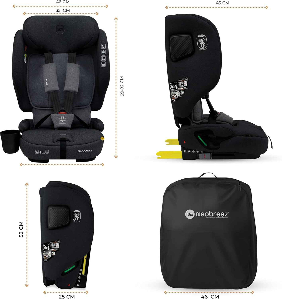 Neobreez GENTO Compact Air Travel Car Seat,i-Size ECER129,Adjustable Headrest,Side Impact Protection,ISOFIX&Top Tether,Compact Foldable&Portable. - Adenzo Comfies