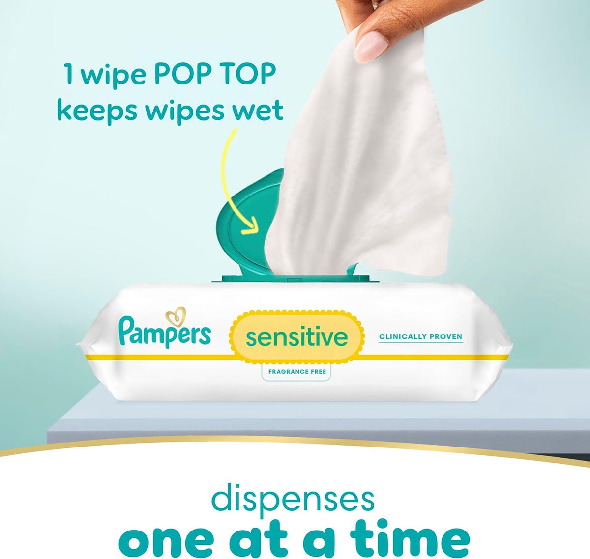 Pampers Sensitive Baby Wipes – Perfume Free, 56 Count Pop‑Top Pack - Adenzo Comfies