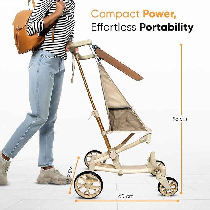 Baby Stroller for 2-7 Years |Safety Harness|Lightweight Travel Stroller with Wide Seat, Big Wheels, Compact Fold, High Weight Capacity, Adjustable Sunshade|Beige & Gold