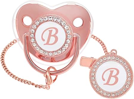 Bling Personalized Baby Pacifier with Pacifier Clips and Anti-dust Cover A-Z 26 Letters.