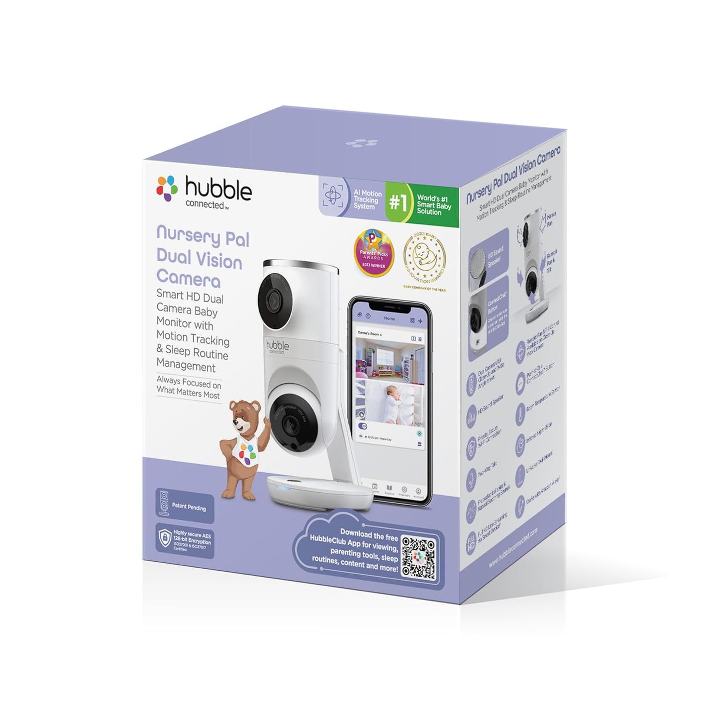 Hubble Nursery Pal Dual Vision Cam – White (HD Baby Monitor with Dual Lenses & Wi-Fi)
