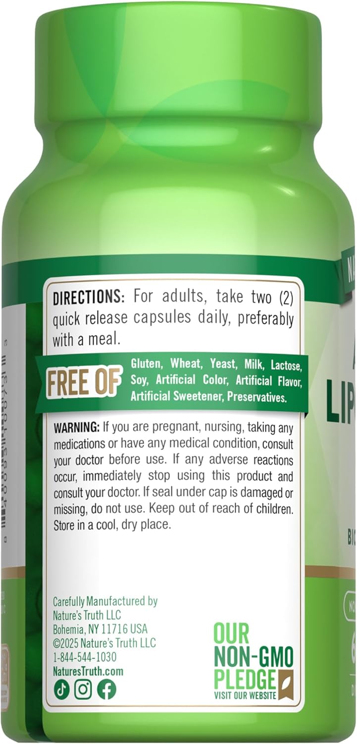 Nature's Truth Alpha Lipoic Acid 600mg | plus Biotin Optimizer | 60 Capsules | Non-GMO & Gluten Free Supplement