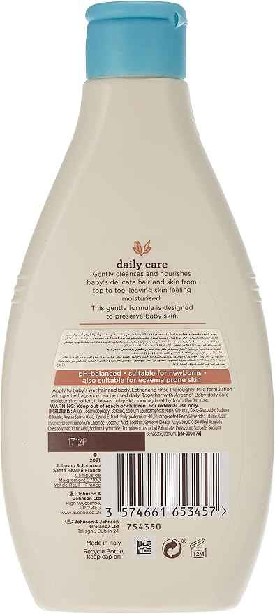 Aveeno Baby Daily Care Hair & Body Wash, 250ml, Baby Wash for Sensitive Skin, Natural Oat Extract, Gentle Fragrance, Sulfate Free, Soap and Dye Free, pH Balanced, Delicate and Moisturizing Cleanse - Adenzo Comfies