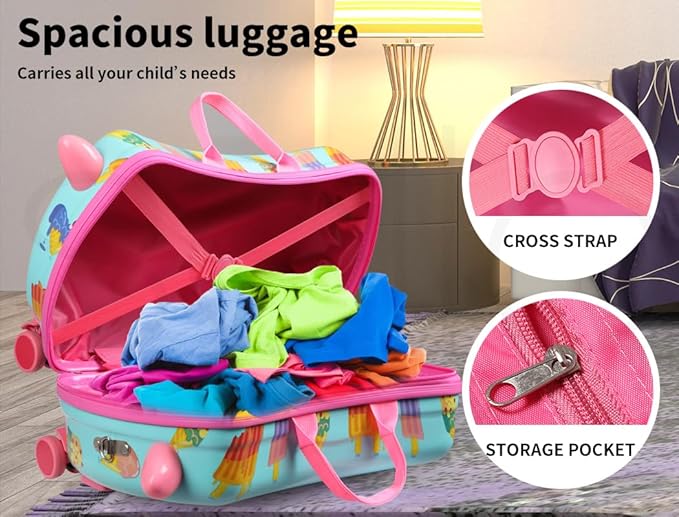 Kids Trolley Case, Ride - On Suitcase 2 in 1 Kid Luggage Organizer Waterproof Carry On Travel Bag Children's Motorcycle Trunk Storage Box - Adenzo Comfies