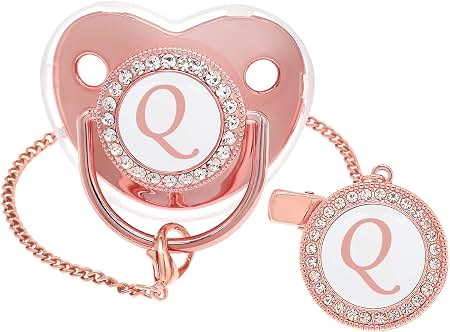 Bling Personalized Baby Pacifier with Pacifier Clips and Anti-dust Cover A-Z 26 Letters.