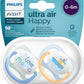 Philips Avent Ultra Air Pacifier, for 0-6m, Orthodontic & BPA-Free, 2 pcs, Including Sterilizer/Carrying Case, SCF080/01 Blue.