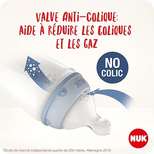 NUK First Choice+ Baby Bottle, 0 - 6 Months, Temperature Control, Silicone Teat, Anti - Colic Valve, BPA - Free, 150 ml - Adenzo Comfies