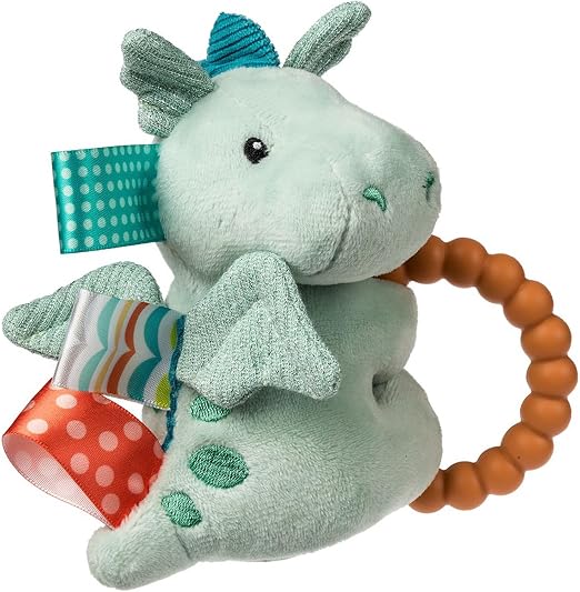 Mary Meyer, 41640M, Taggies Soft Baby Rattle with Soothing Teether and Sensory Labels, 6-Inch, Drax Dragon