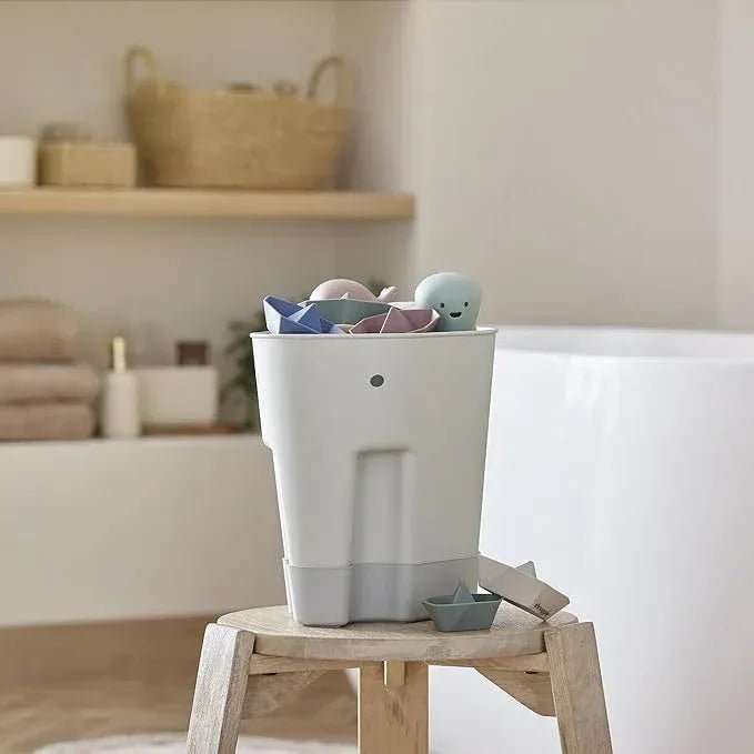 Shnuggle Ellie Bath Toy Storage Scoop | Baby & Toddler Bath Toy Drying Caddy with Drip Tray - Grey - Adenzo Comfies