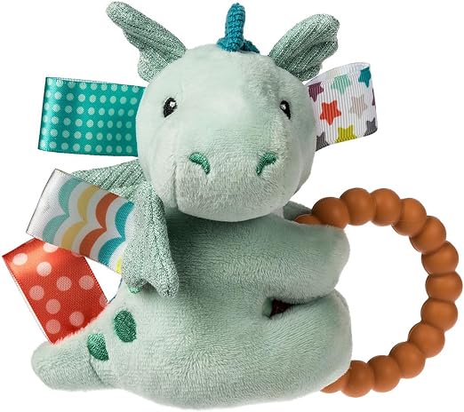 Mary Meyer, 41640M, Taggies Soft Baby Rattle with Soothing Teether and Sensory Labels, 6-Inch, Drax Dragon