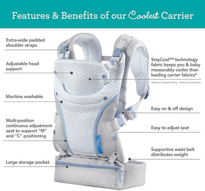 Infantino Staycool 4 - in - 1 Convertible Carrier, Ergonomic Design for Infant and Toddlers, 8 - 40 lbs with Storage Pocket, Gray - Adenzo Comfies