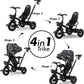 BB-228 Children’s Tricycle for Toddlers, Black, Durable Three-Wheel Ride-On Bike with Safety Seat, Music Function, and Push Handle – Ages 1–4 Years - Adenzo Comfies